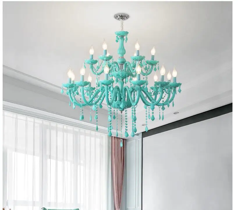 Modern Green Chandelier Macaron E14 Pendant Children Bedroom Lamp Creative Fantasy Luminaire Stained Glass Lustre