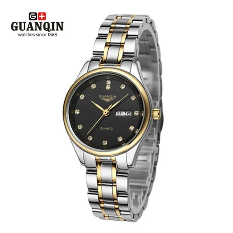 Fashion Dual Calendar Diamond GUANQIN Watches Woman Brand Luxury Reloj Women Dress Watches Rhinestone Quartz Watch Week Display