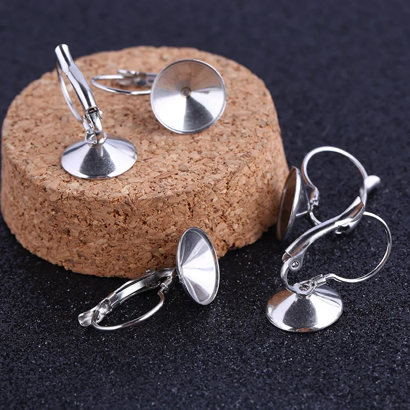 

10pcs Stainless Steel Fit 12mm Rivoli Stone Cabochon Earring Base Settings Diy Leverback Earring Findings For Jewelry Making