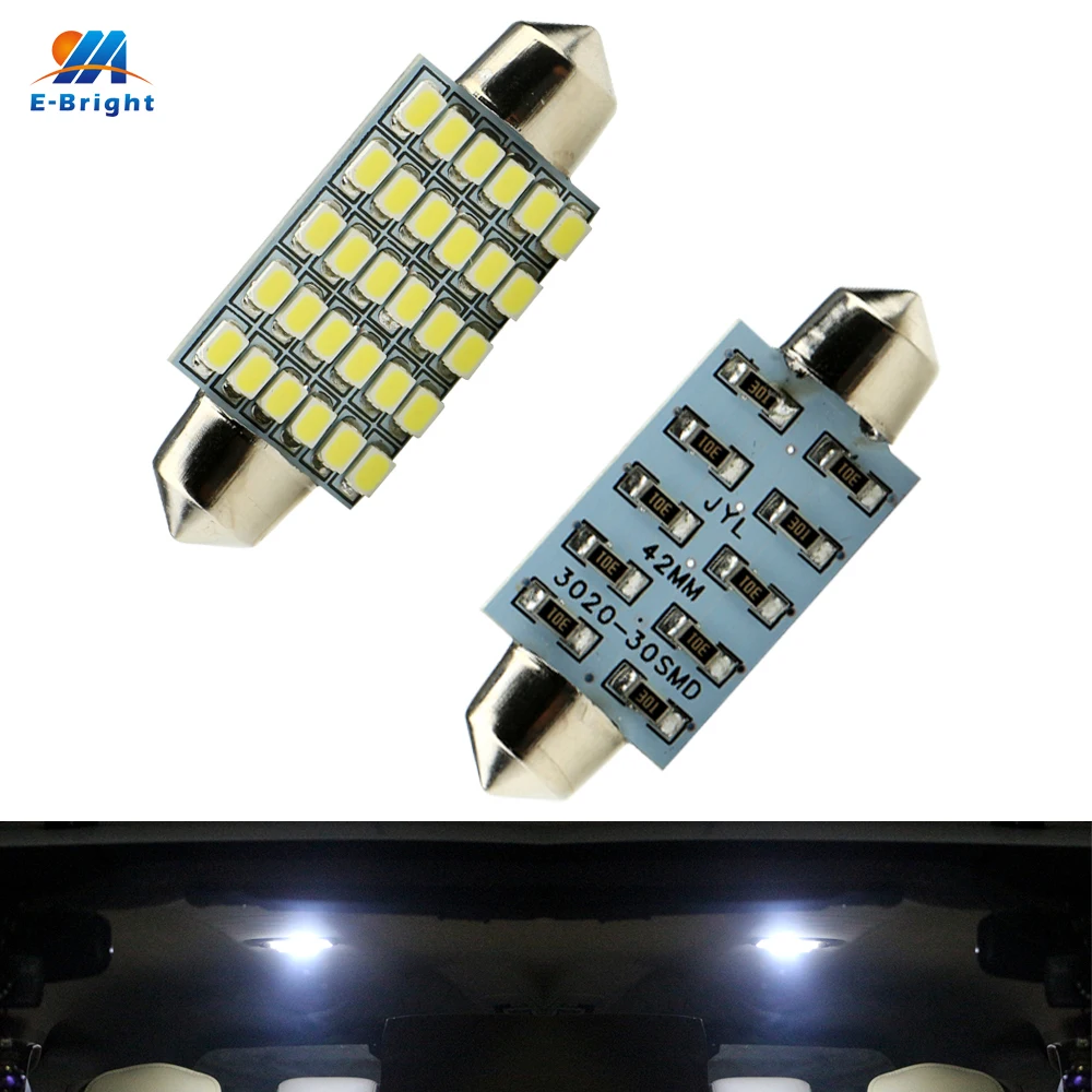 YM E-Bright 100 PCS C5W Car Led 42mm 3020 30 SMD 30LED 6000K Bulbs For Door Lights Festoon Dome Light  Interior Lighting