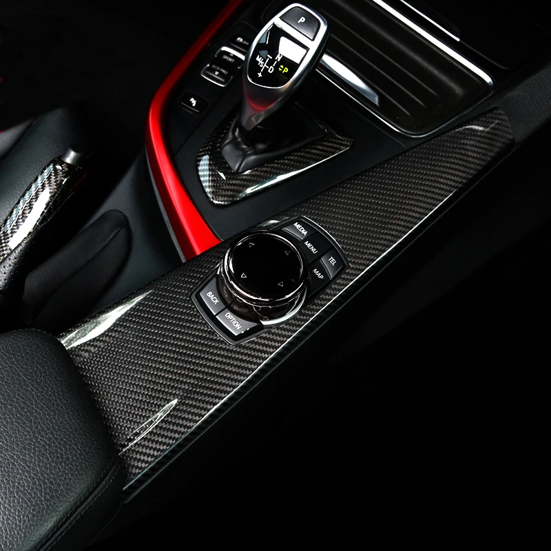 Carbon Fiber Car Styling Interior Gear Shift Knob Cover Multimedia Button Panel Trim Sticker For BMW F30 F32 F34 F36 Accessories