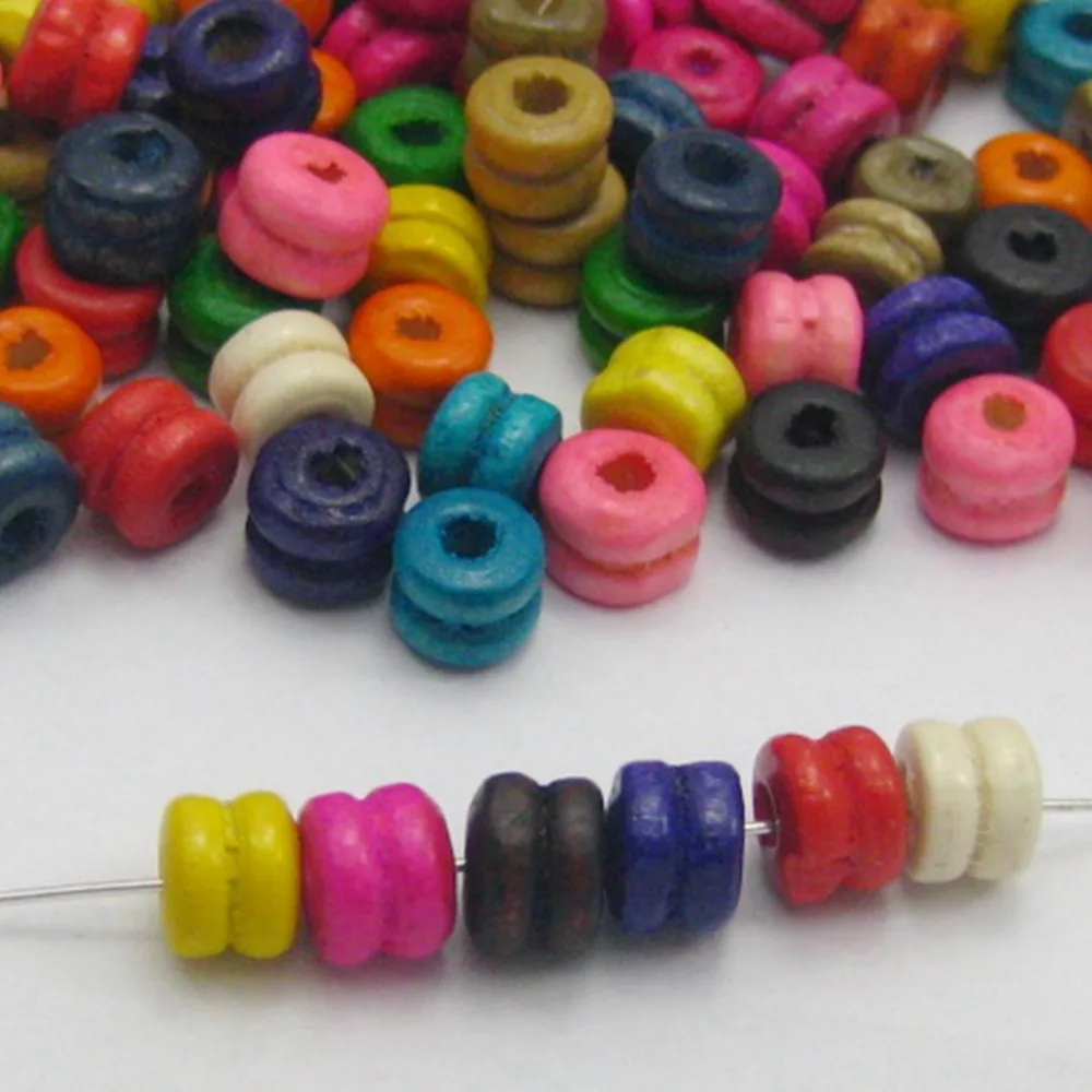 500 Mixed Colour 6X5mm Fluted Column Heishi Wood Beads