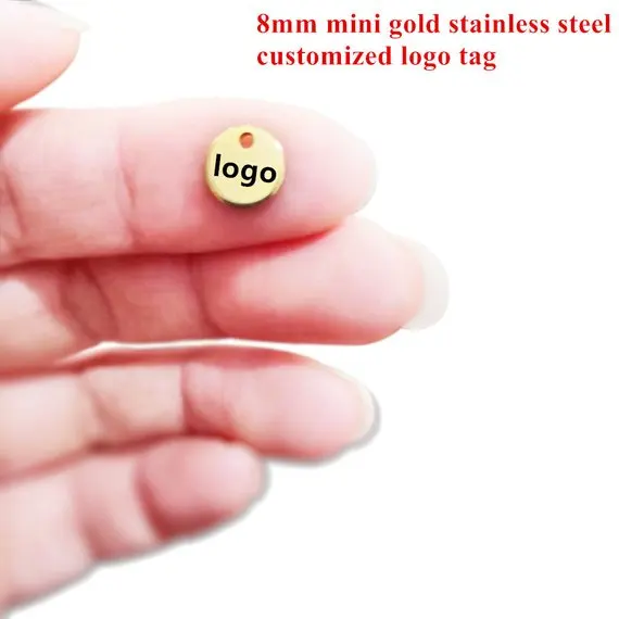 MaiLun 50 pz 8mm mini disco Logo inciso al laser Parole Design Charms Etichette logo personalizzate per bracciale Etichette incise in acciaio inossidabile