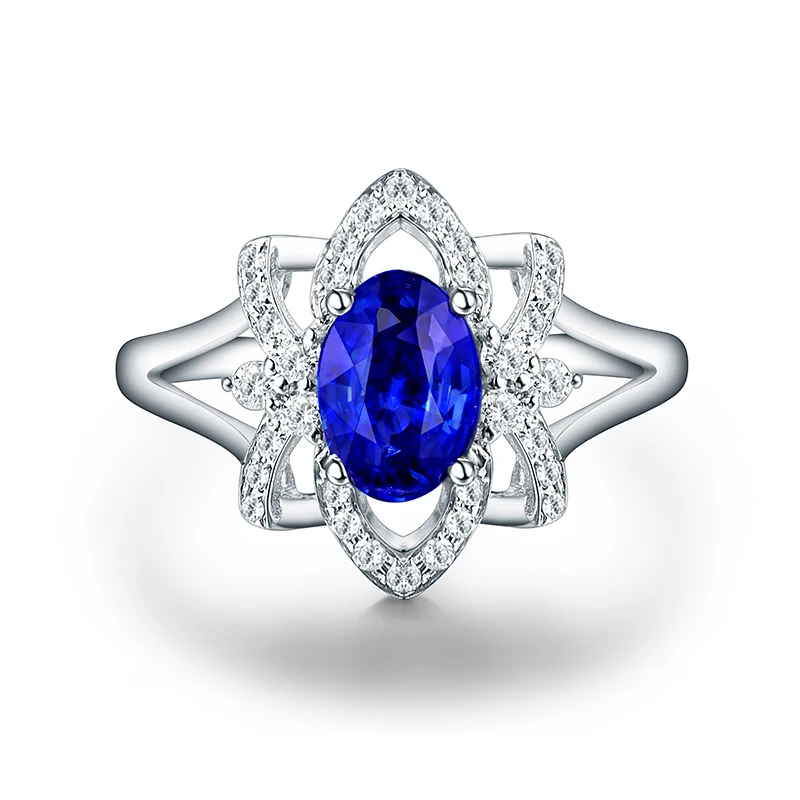 

LANMI Ring Noble Oval Natural Sapphire Women's Wedding Engagement Rings Solid 14Kt White Gold Fine Jewelry Special Design