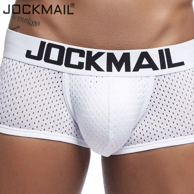 JOCKMAIL 섹시한 남성 복서 속옷, 통기성 메쉬 복서 반바지, 남성 속옷, 게이 페니스 파우치 팬티, 남성 트렁크, 신제품