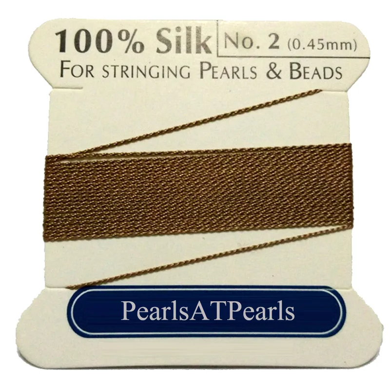 

2M Long 0.45mm in Diameter Beige 100% Natural Silk Beading Cord with Needle Attached