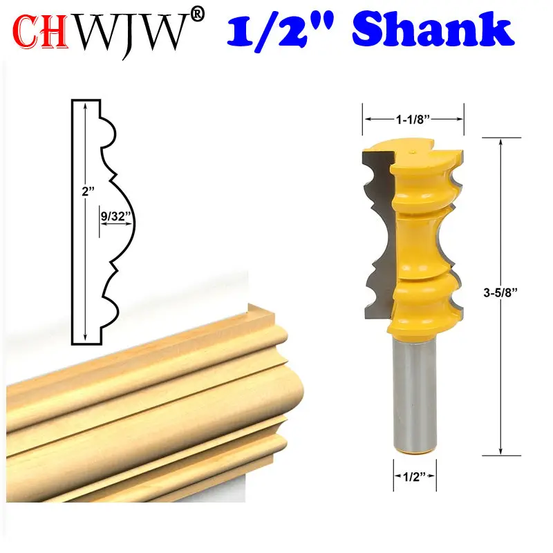 

1pc Large Elaborate Chair Rail Molding Router Bit - 1/2" Shank Line knife Tenon Cutter for Woodworking Tools