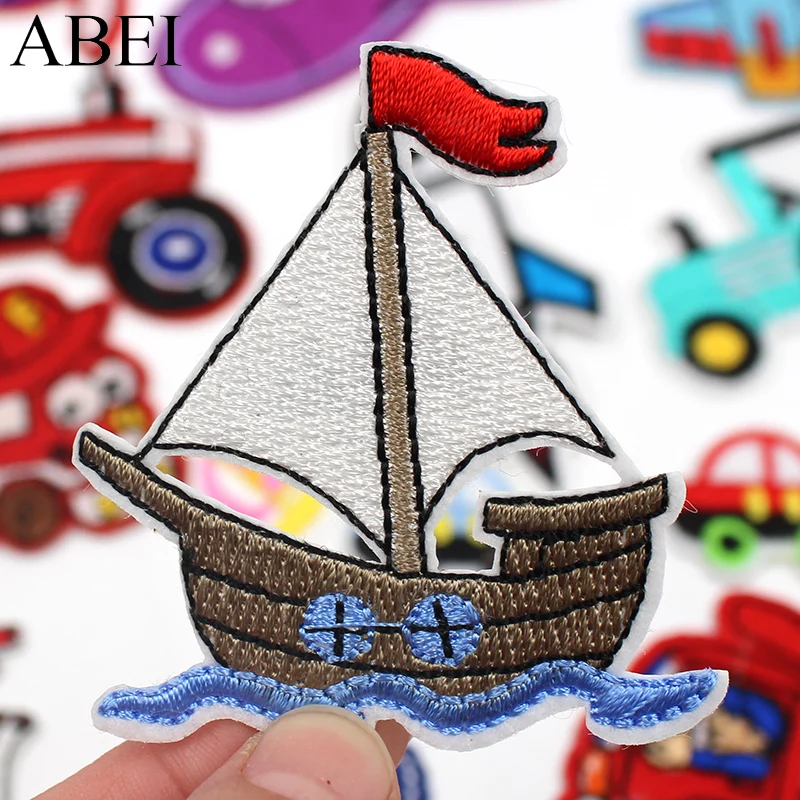 Mix Vehicle Patches Embroidered Cartoon Airplane Train Car Truck Boats Sewing Appliques DIY Children Clothes Stickers