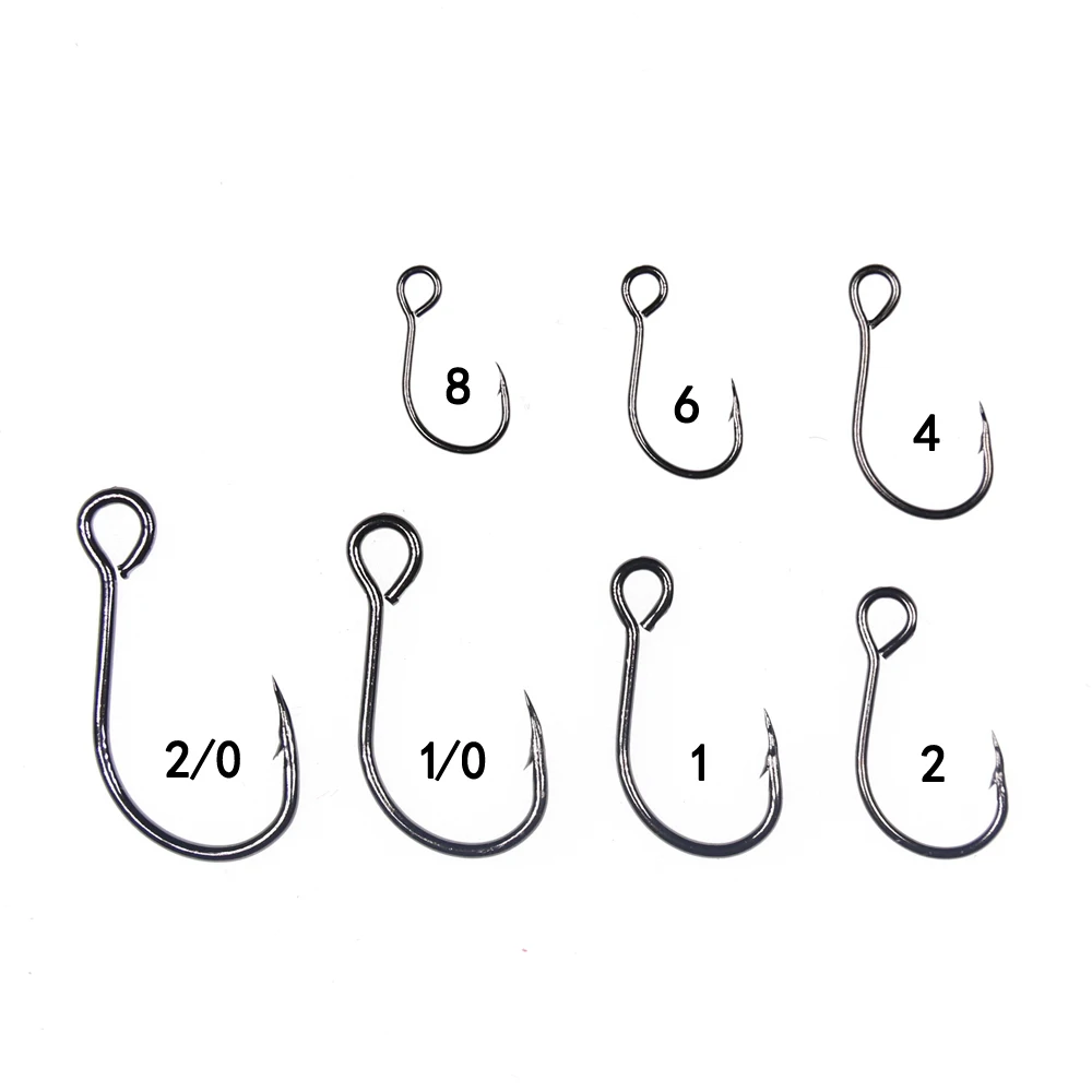 Bimoo 20pcs for Fishing Lure Spare Hook Single Fish Lure Hooks Inline Hook Big Eye Size2/0 1/0 1 2 4 6 8 High Carbon Steel