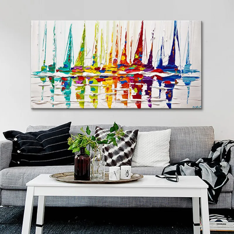 

Canvas Painting Caudros Decoracion Acrylic Boat Sailing Abstract Painting Wall Art Picture For Living Room Home Decor Quadros80