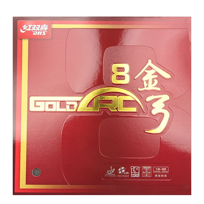 DHS GoldArc 8 Tischtennis-Kuchenschwamm aus Gummi, hergestellt in Deutschland, Original Gold Arc 8 DHS Ping-Pong-Schwamm – Detail 1