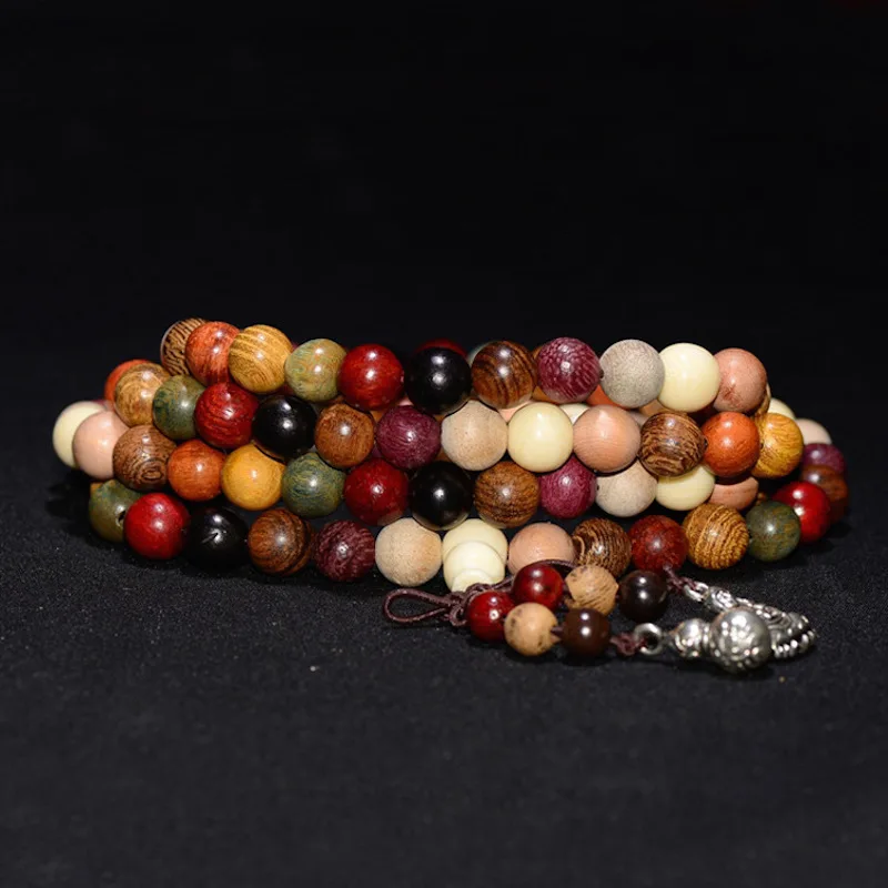 108*6mm/8mm Sandalwood Tibetan Buddhist Prayer BeadsYoga Buddha Mala Rosary Wooden Charm Bracelet Women and Men Jewelry