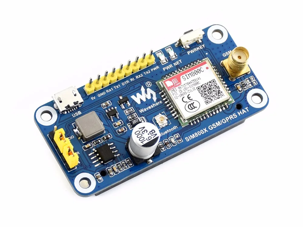 

SIM800C GSM/GPRS HAT GSM/GPRS/Bluetooth communication functionalities For Raspberry Pi Easily send messages