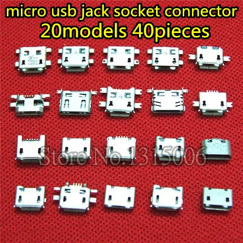 Conector de carga Micro USB para teléfonos móviles, tableta, pc, mini pad, MP3, MP4, GPS, 40 unids/lote