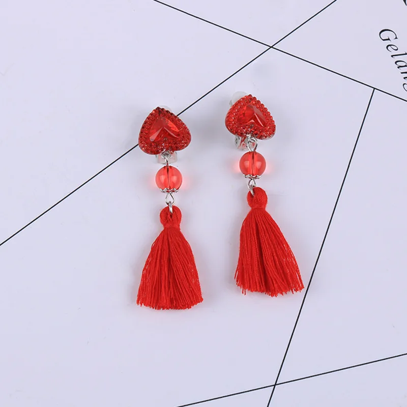 New Style 7pairs/Set Cute Acrylic  Tassel Clip on Earrings for Children's Girls Kids Party Lovely No Hole Ear Clip Jewelry Gifts image 4