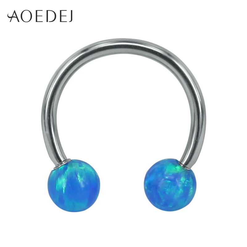 AOEDEJ 3 Colors Blue Fire Opal Stone Piercing Septum Stainless Cartilage Steel Septum Ring Balls Ear Piercing Nariz Aro Negro