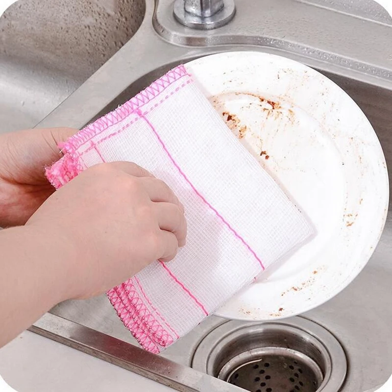 Napkins for Kitchen Efficient Anti-grease Dish Cloth Cotton Yarn Dish Towel Magic Kitchen Cleaning Wiping Rags Colors Random