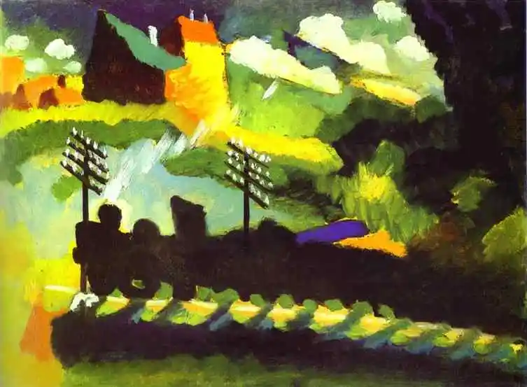 

Free Shipping,100% handmade Oil Painting reproduction on linen canvas,Murnau View with Railroad and Castle 1909 by kandinsky