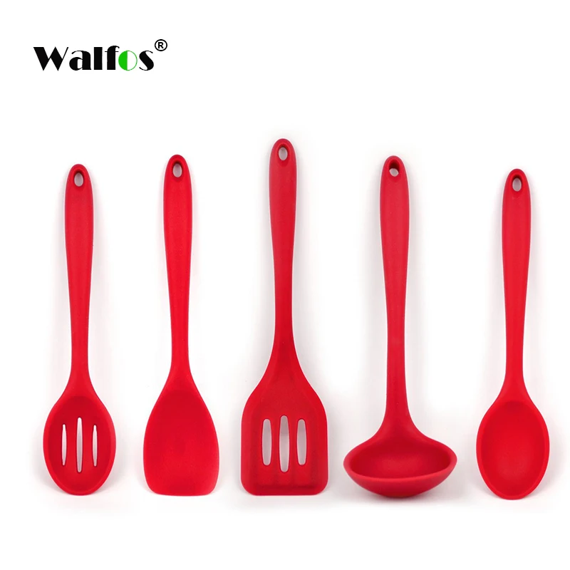 Walfos Cooking Spatula Turner Spoonula Mixing Spoon Slotted Spoon Ladle 5Pcs Kitchen Silicone Cooking Tools Kitchen Utensil Set