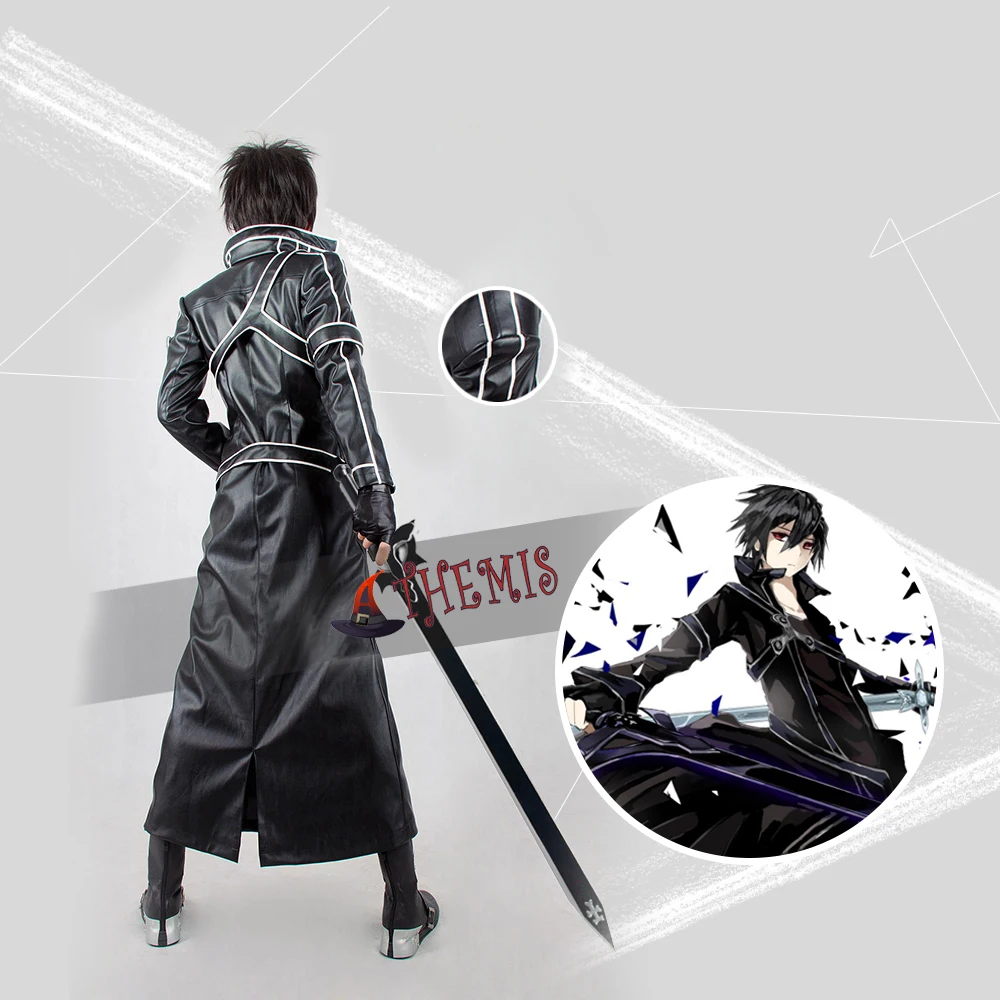 Athemis Sword Art Online Kirito Leather Jacket Shirt Pants Cosplay Costume Wig Boots To Choose High Quality Outfit Custom Made