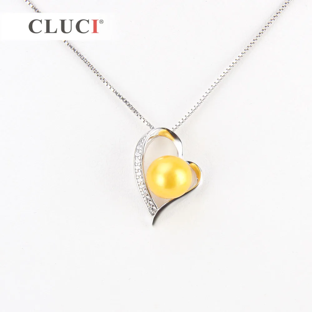 CLUCI 925 Sterling Silver Crystal Pendant Mounting Heart Necklace Zircons LOVE Pendant Necklace Rhinestone Lover Gifts SP200SB