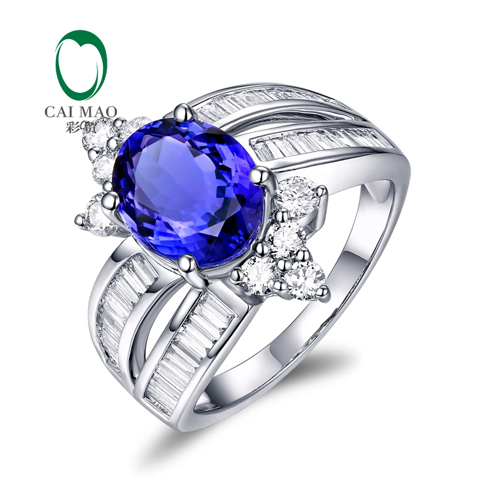 Caimao Jewelry 18K White Gold 3.40ct Natural Tanzanite & Diamonds Engagement Ring Free Shipping