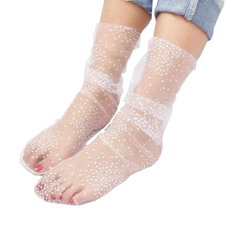 Sexy Lace Mesh Fishnet Socks Mixed Fiber Transparent Stretch Elasticity Ankle Net Yarn Thin Women Cool Socks 1pair=2pcs slu08