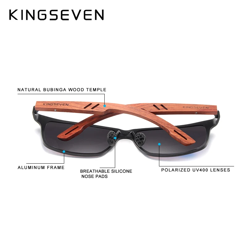 KINGSEVEN-gafas de sol polarizadas hechas a mano de madera Bubinga para hombre y mujer, lentes de espejo para conducir