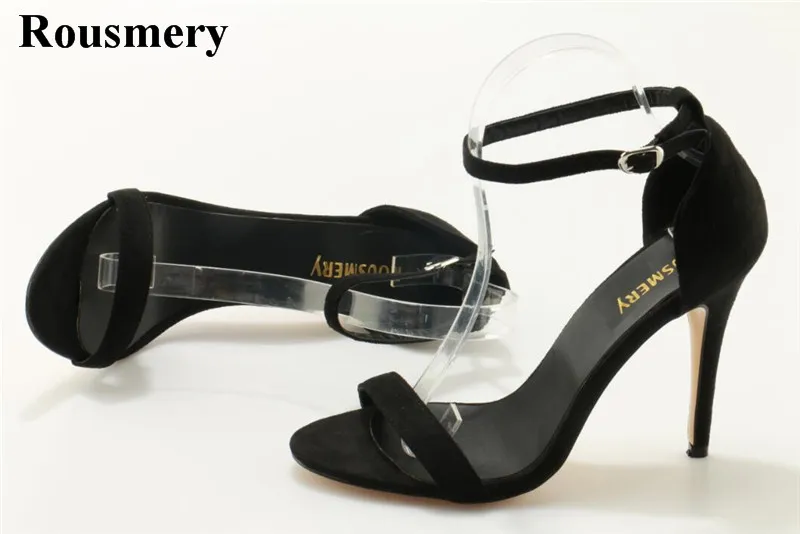 

Women Simple Design One Strap Black Suede Leather High Heel Sandals Ankle Strap Buckle Pump Sandals Formal Dress Shoes