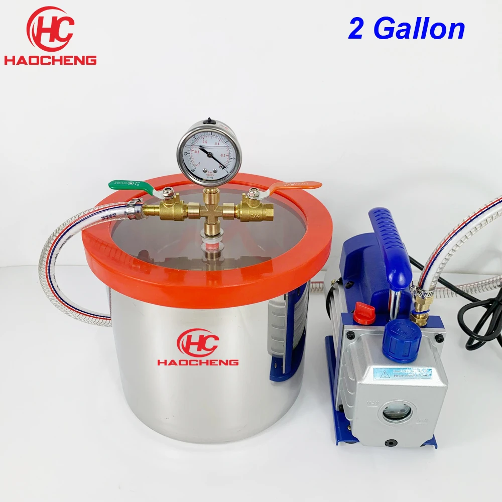 Free Shipping 2 Gal (8L) Vacuum Chamber Kit with 2.5CFM (1.4L/s) 220V Vacuum Pump,25cm*20cm Stainless Steel Degassing Chamber