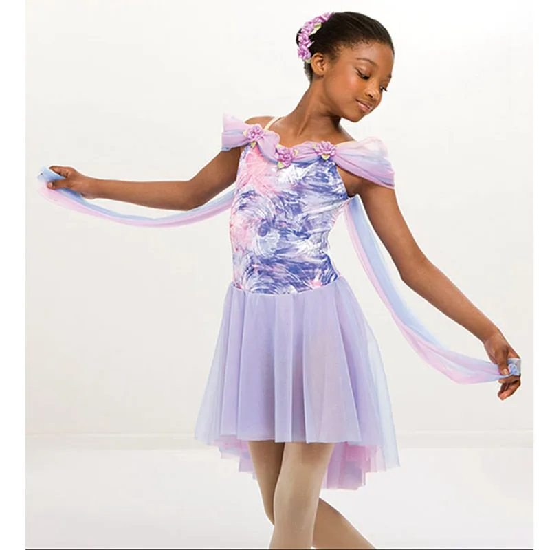 Irregular Skirt Hem Pink Violet Ballerina Costumes Universe Outer Space, Adult Or Kids Romantic Ballet Soft Dress With Ribbon