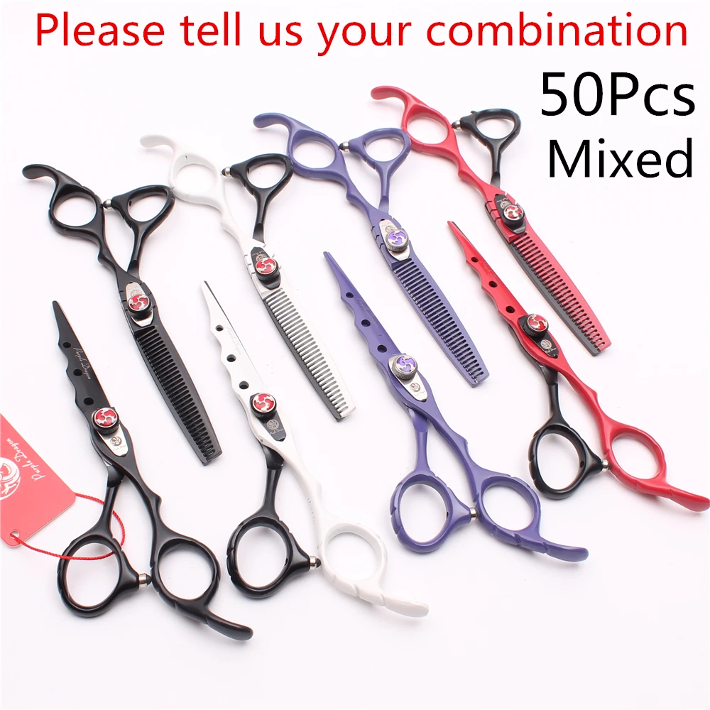 

50Pcs 6.0" Purple Dragon Barber Scissors 6CR 62HRC Cutting Scissors Thinning Shears Human hair Scissors Styling Tool Razor Blade