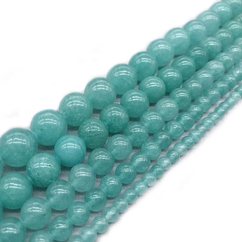 Natural Stone Cyan Chalcedony Jades Round Loose Beads 4 6 8 10 12MM Fit DIY Bracelet&Necklace Jewelry Making Part