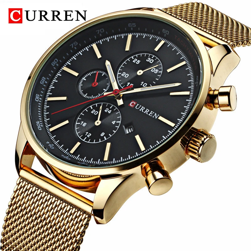 

Fashion CURREN Watches Mens Top Brand Luxury Chronograph Stainless Steel Quartz Watch Men Clock Male Wristwatch relojes hombre