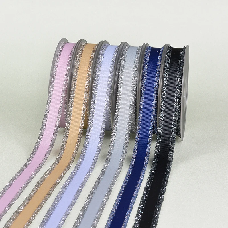 DUWES 6 Color 3 size options 50yards Silver Purl Grosgrain Fringe Ribbon pick color wedding packing Accessory headwear D877