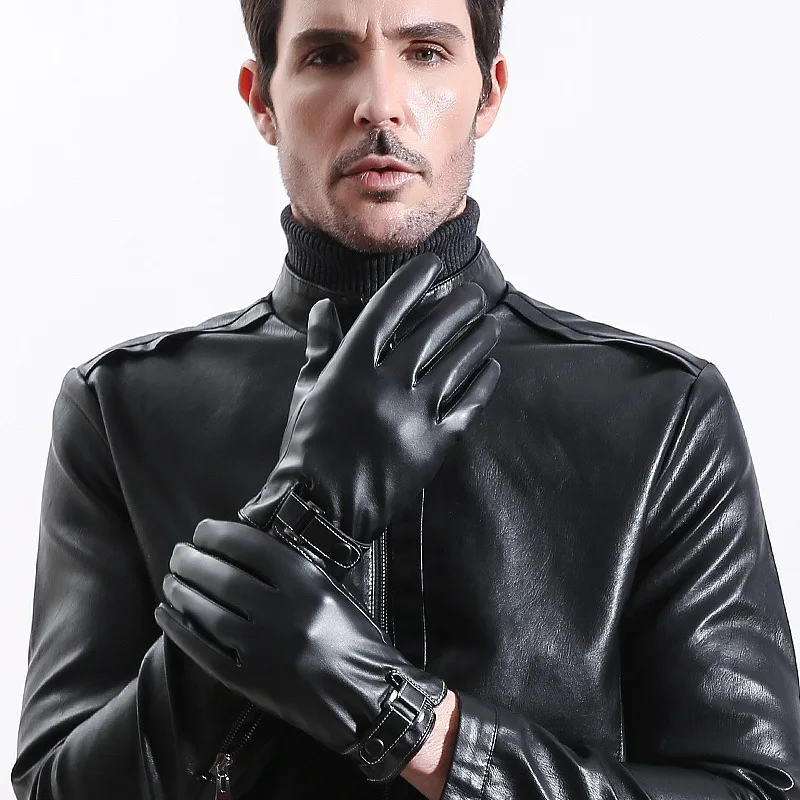 

Men's PU Leather Gloves Winter Outdoor Riding Touch Screen Warmth Mittens Male Waterproof Windproof Plush Thicken Gloves H3192