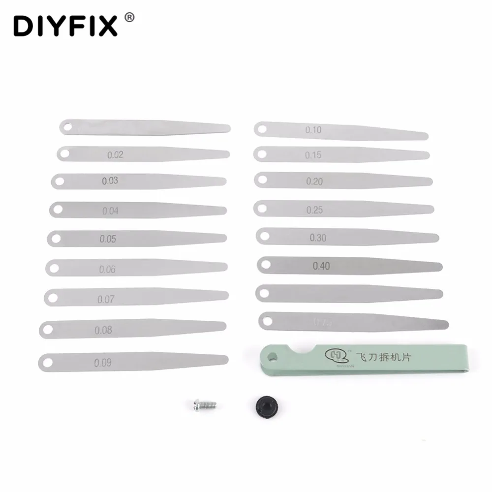 Diyfix medidor de espessura, ferramenta de medição calibre métrico de 17 lâminas para preenchimento de 0.02-1.00mm