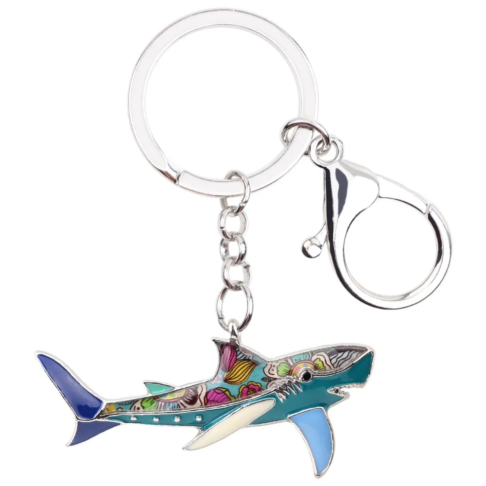 Bonsny Enamel Shark Key Chain Key Ring Handbag Bag Charm Alloy Keychain New Fashion Accessories Ocean Animal Jewelry For Women