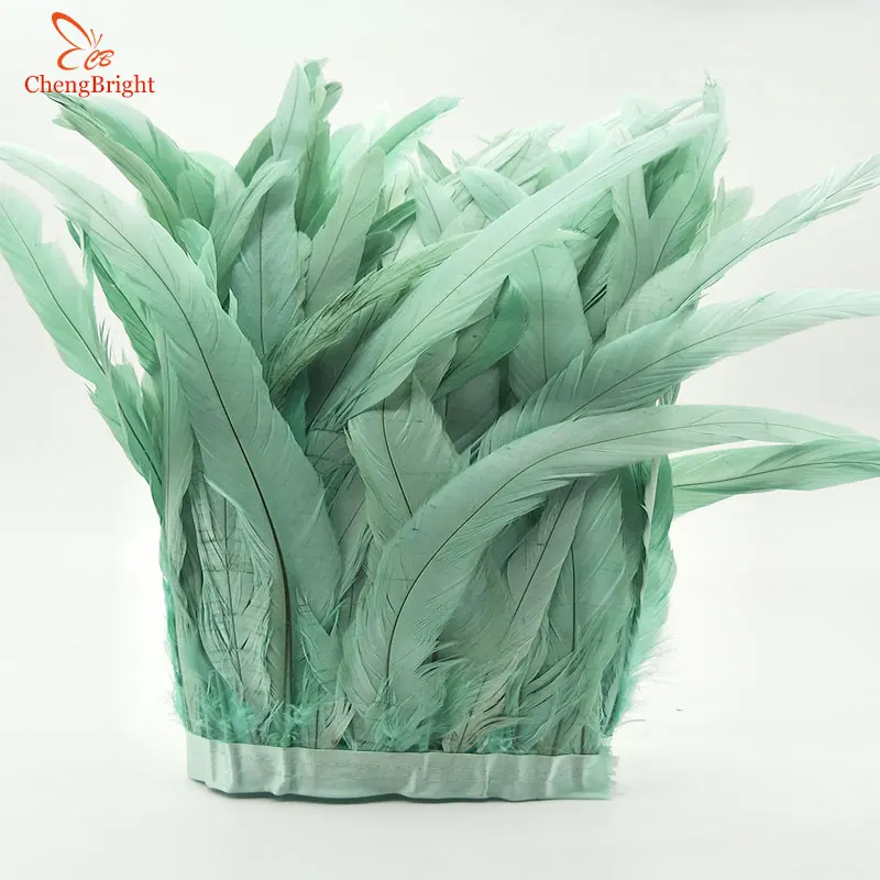 ChengBright 10 Yards Mint Green  Rooster Tail Feather Trim Coque Feather Trimming Feather For Crafts Dress Skirt Costumes Plumes