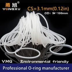 White Silicon O-ring Silicone CS3.1mm Thickness OD54/55/60/65/70/75/80/85/90/95/100*3.1mm O Ring Seal Rubber Gasket Rings Washer