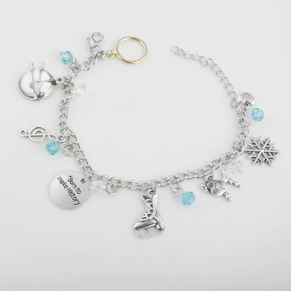 New Japanese YURI on ICE Charm Figure skating Bangles Bom To Make History Woman Girl Luck Crystal Bracelet