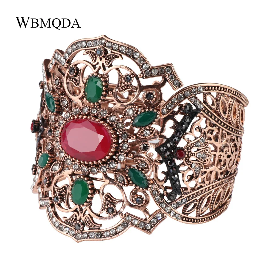 Wbmqda Vintage Turkish Antique Gold Adjustable Wide Cuff Bracelets Bangles For Women Boho Statement Jewelry Wedding Accessories