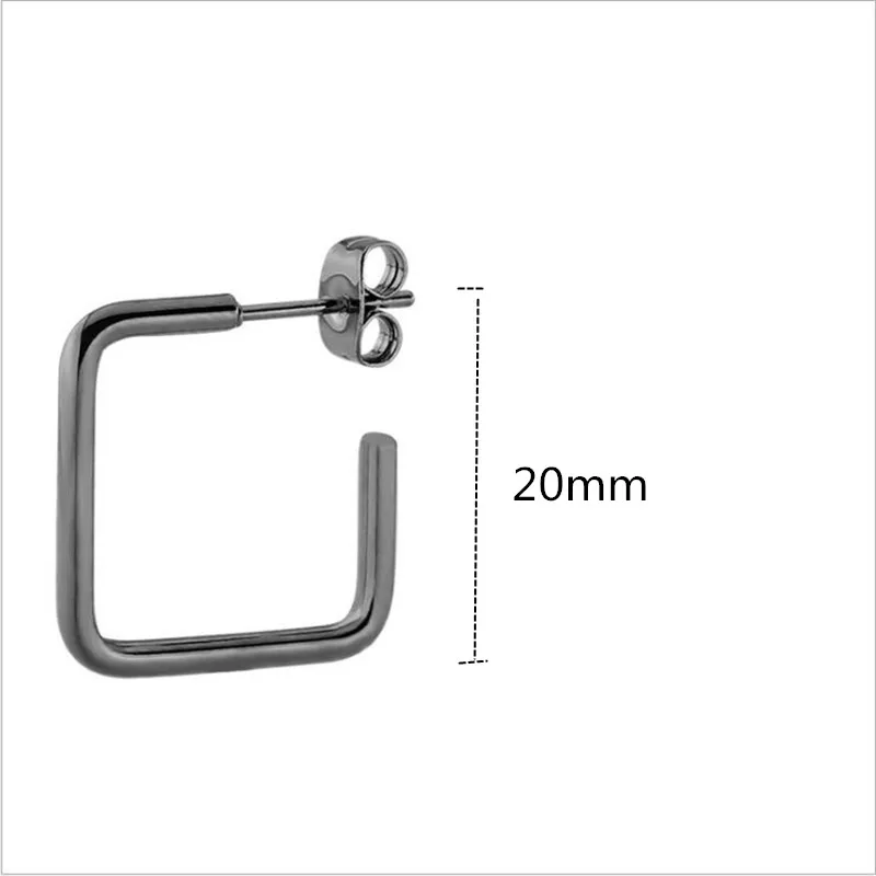 1pair Fashion Stainless Steel Square Shape Earrings Height 20mm Black Vacuum Plating No Fade Allergy Free