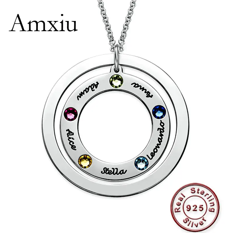 

Amxiu Personalized Family Name Necklace 925 Sterling Silver Necklace Engrave Five Names Necklace for Mother Team Members Gift