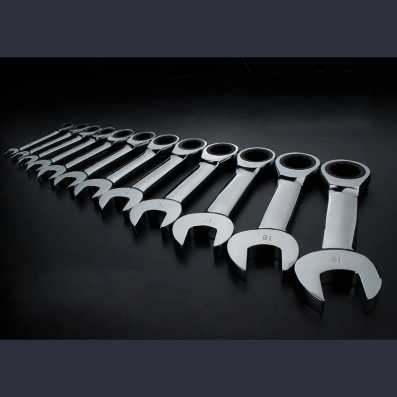 Combinação reversível Ratchet Socket Spanner e Nut Repair Tools Set, Single Wrench, 8mm-19mm, Novo