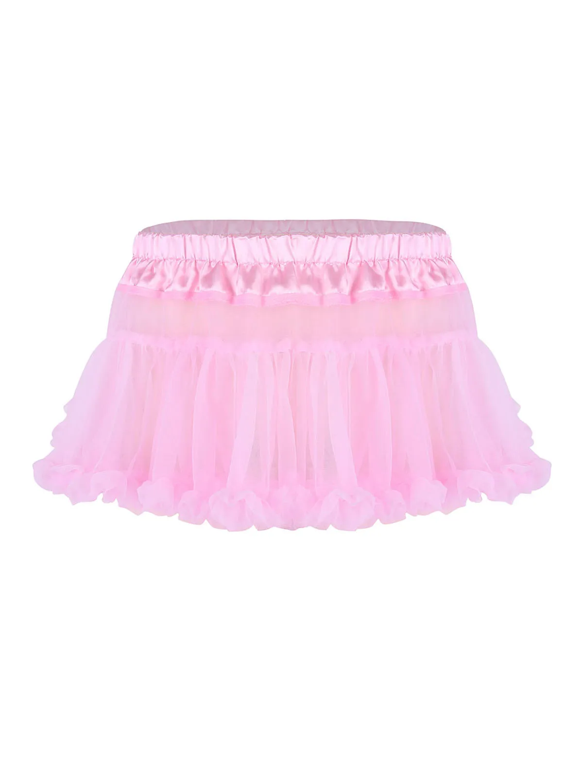 iiniim Mens Sissy Lingerie Panties Satin Elastic Waistband Frilly Ruffled Tulle Layered Skirt Short Babydolls Mini Tutu Skirts