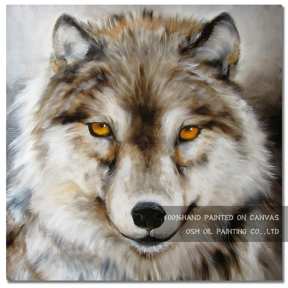 Professional Artist Hand-painted High Quality Lonely Wolf Oil Painting on Canvas Wolf Head with Amber Eyes Oil Painting