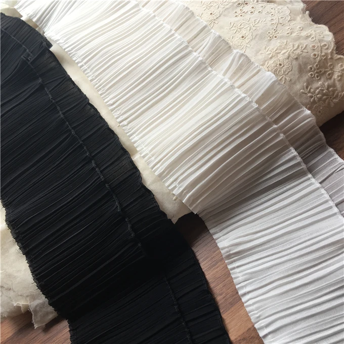 1meter/Lot 13cm White/Black thicker chiffon ruffle lace trim diy handmade dress clothes accessory decoration lace fabric Z1202