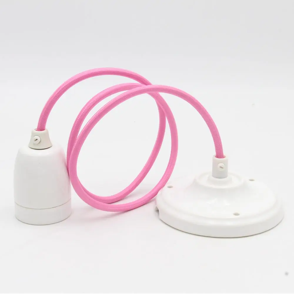 E27 Ceramic Lamp Holder With Ceiling Rose Textile Cord Ceiling Pendant Light for Indoor Decor Lights