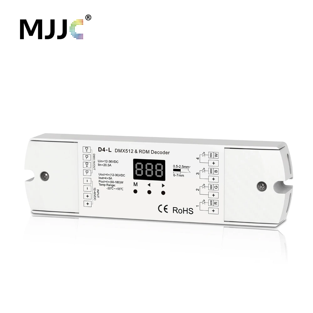 DMX512 Decoder 4CH 5A PWM CV RDM DMX 512 Decoder 12V 24V DC Single Color CT RGB RGBW LED Strip Controller 4 in 1 Driver D4-L